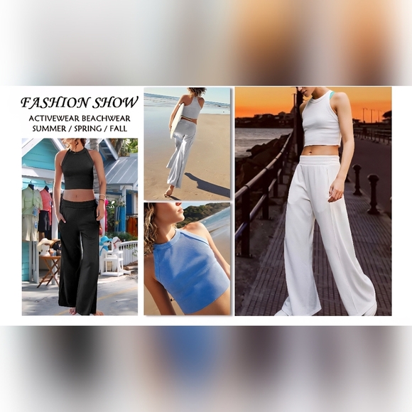 Crop Top Wide Leg Pants Two Piece Matching Lounge Set Tracksuit #813 - Picture 13 of 13